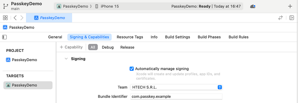 Signing & Capabilities tab in Xcode