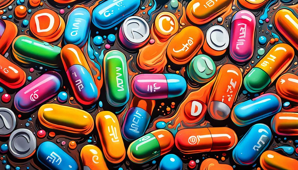 Vitamin pills C and D graffiti art