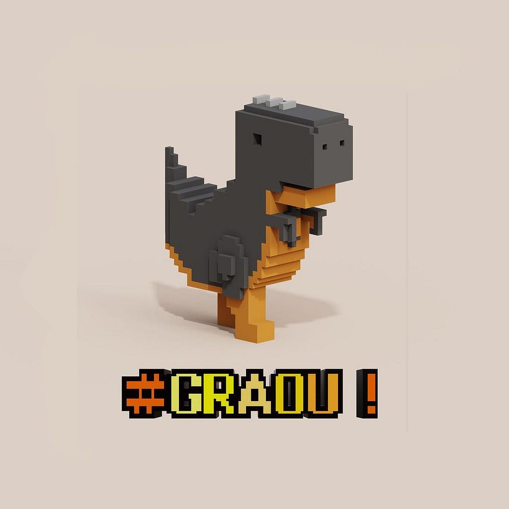 Voici Vox, notre mascotte qui pousse le cri de ralliement des DinoVox : Graou !