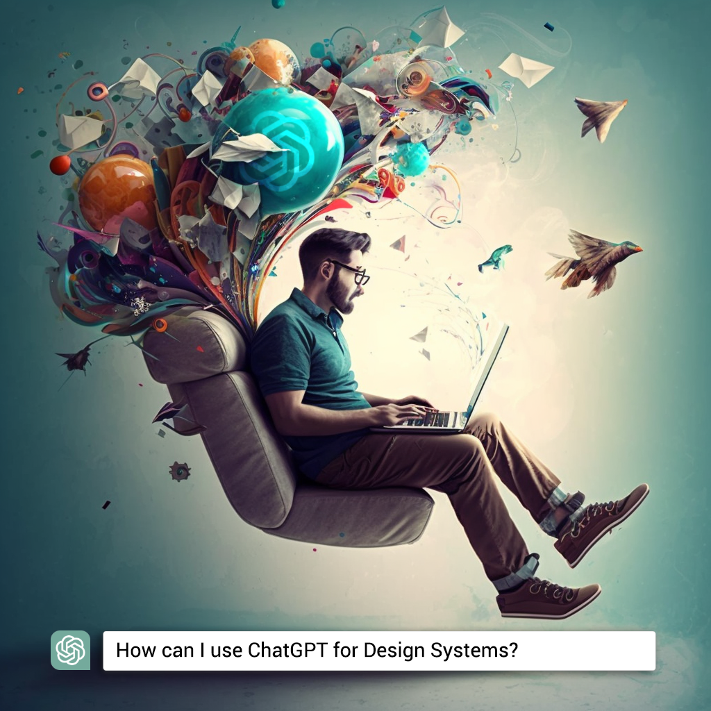 Designer, flying on a chair full of ideas about ChatGPT potencial
