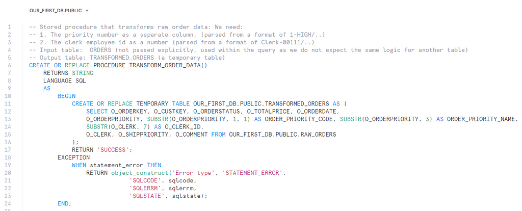 Stored procedure to transform data