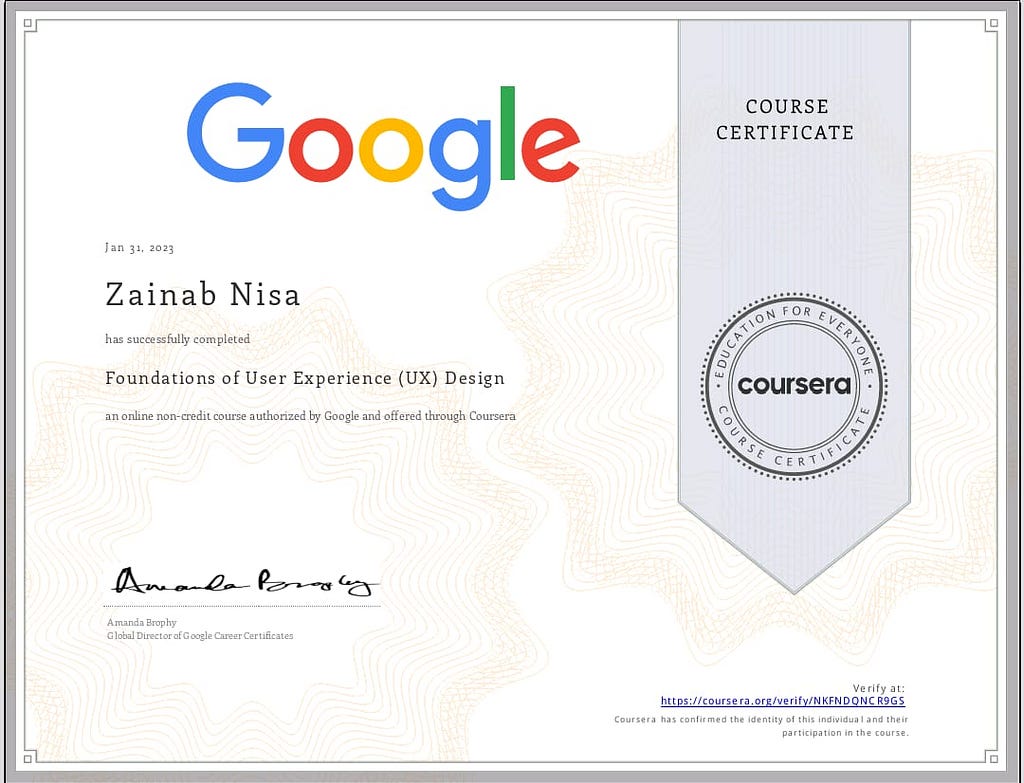 Google ux design course , certificate 1