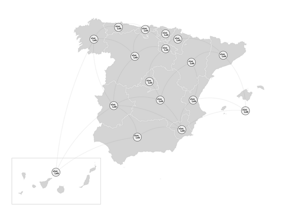 Mapa de España con un vivo Lab en cada Comunidad Autónoma.