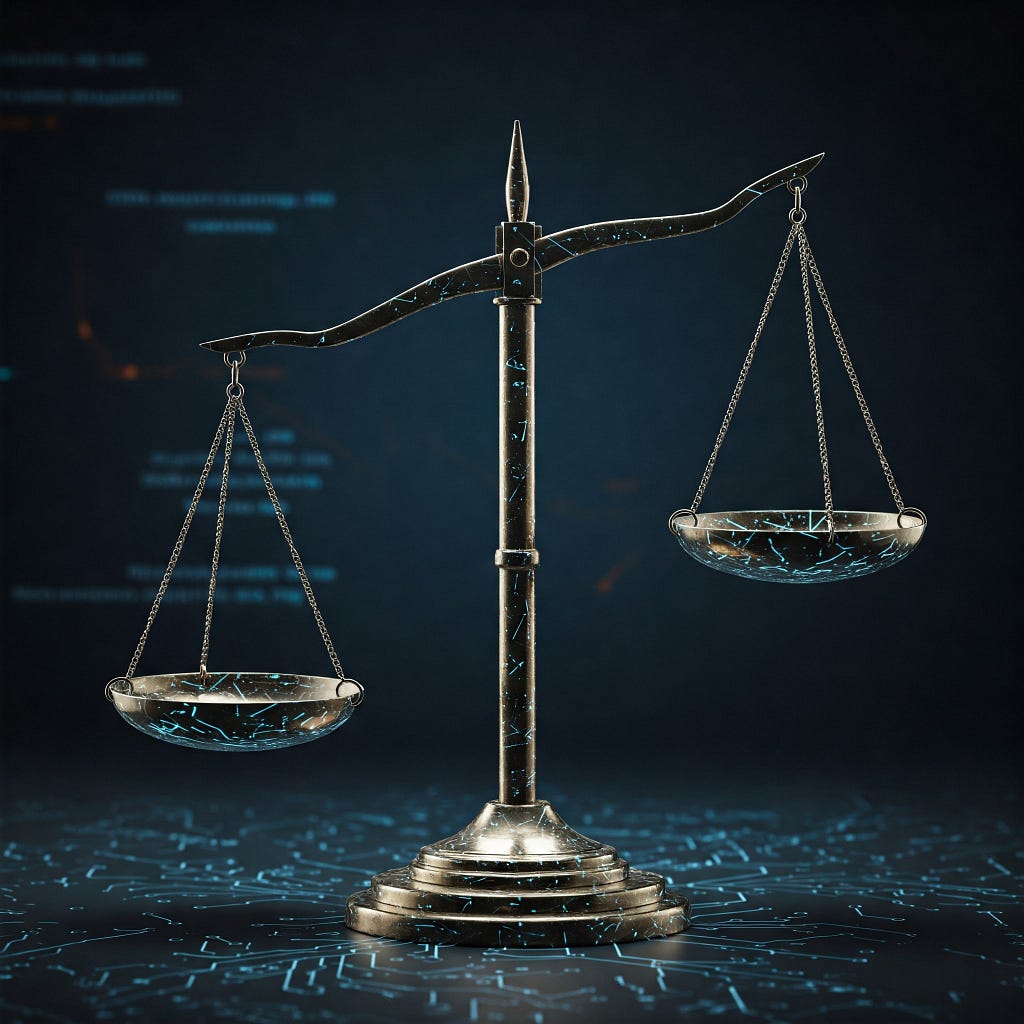 Symbolic digital art of unfair AI justice scales