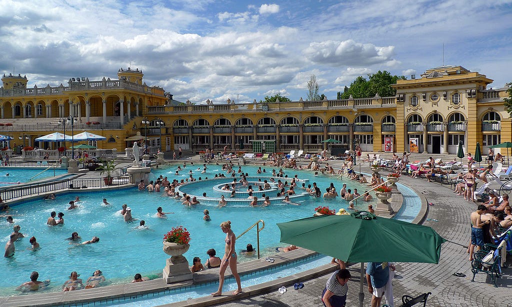 The famous Szechenyi thermal baths in Budapest Hungary on a sunny day