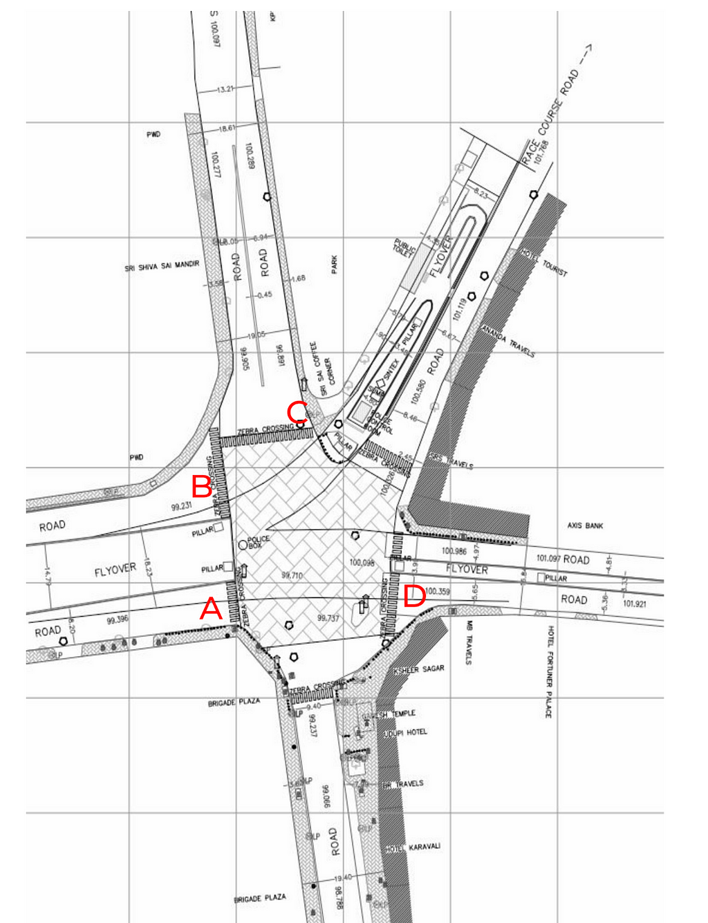 A map of a junction of road