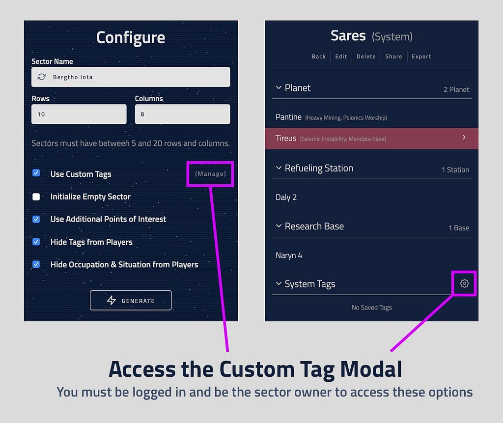 Custom Tag Modal Access