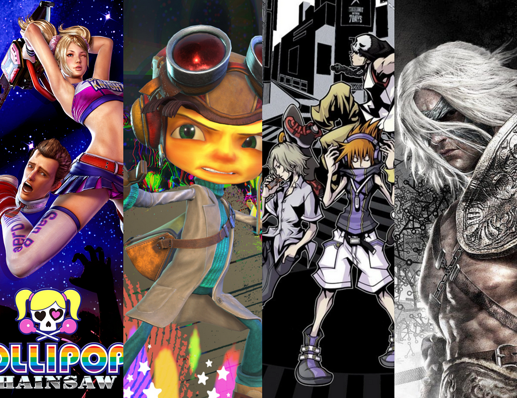 The image above shows the games Lolipop Chainsaw, Psychonauts 2, The World Ends with You, and Nier.