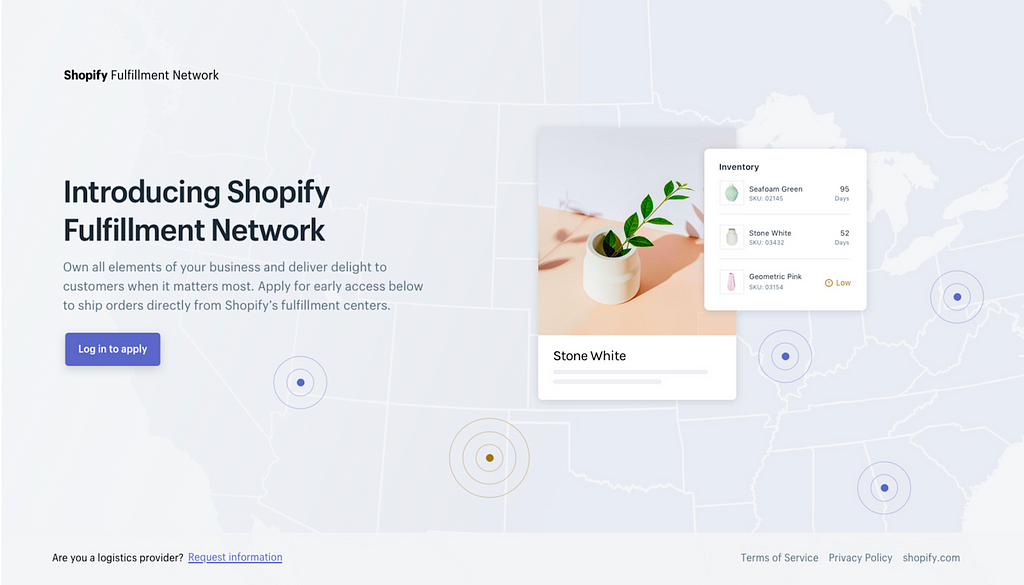 A web page introducing Shopify Fulfillment Network.