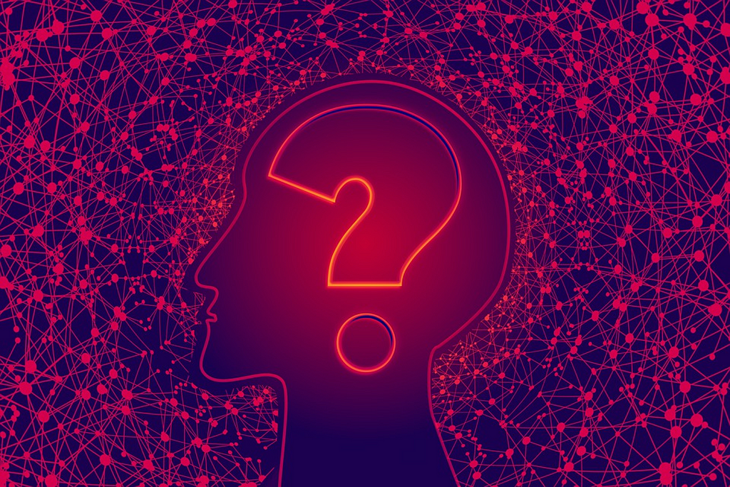An image with a question mark inside a head representing the uncertainty of an AI system