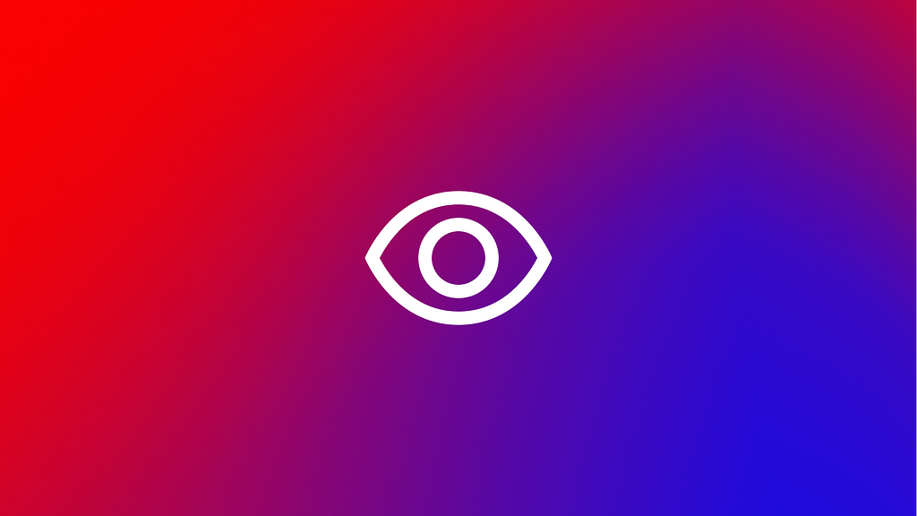 A gradient background from red to blue with a eye white icon in the center