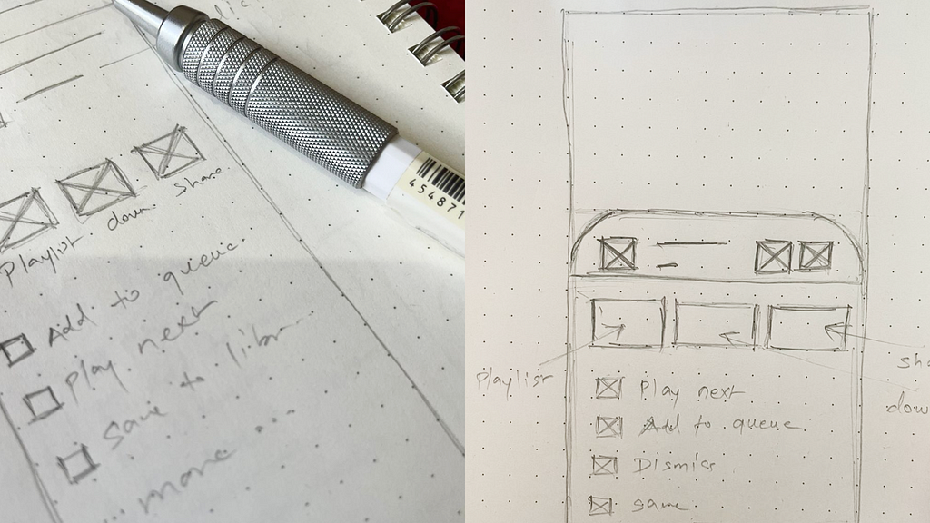 Wireframes of the solutions I tried.