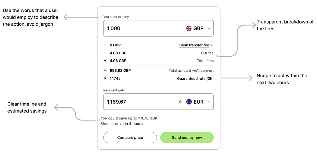 Calculator on Wise that lets user convert and send money