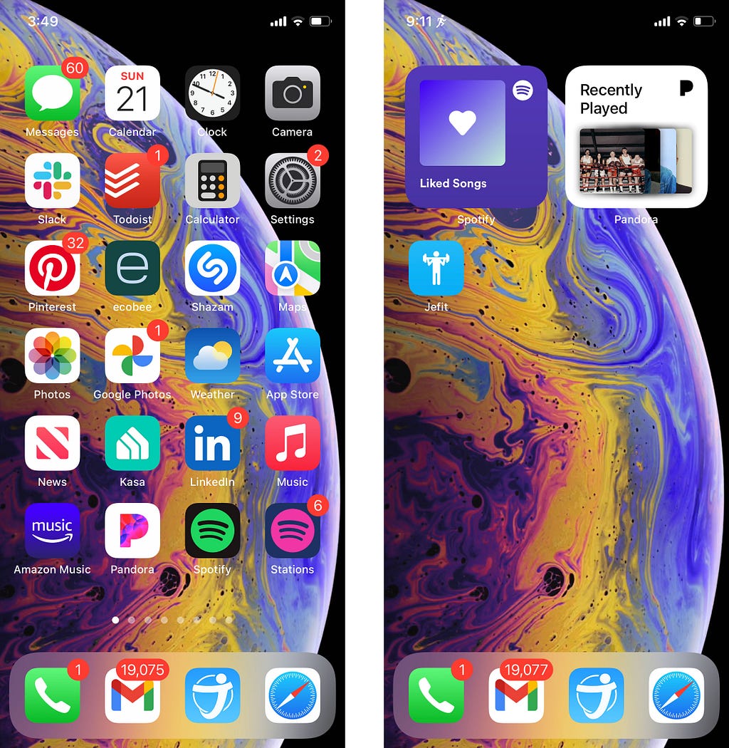 Focus home screen before and after
