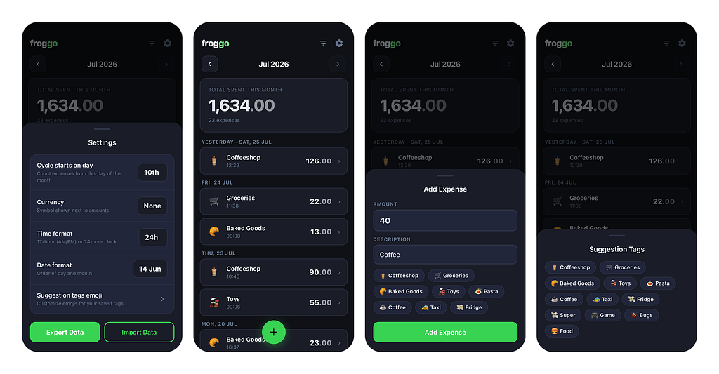 My vibe-coded expenses app “froggo”, remember I was a professional UI Designer at some point
