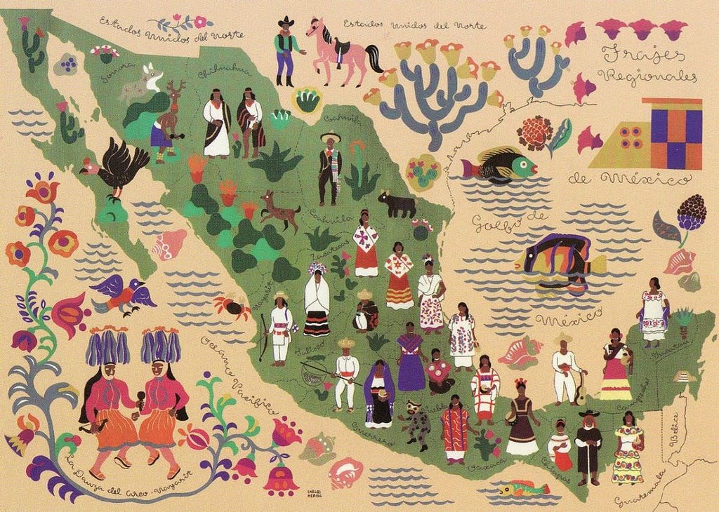 Mérida, Carlos (1945), Mapa de la República Mexicana, de la carpeta Trajes regionales
