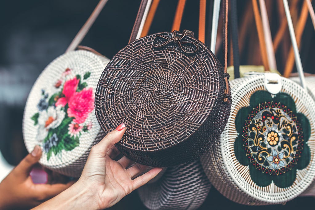 woven bags that may be offered in thrift stores