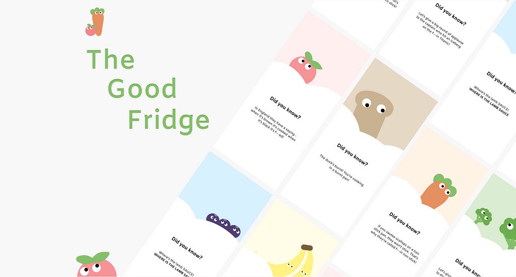 Text: The Good Fridge, along with mobile screen mockups of the app.