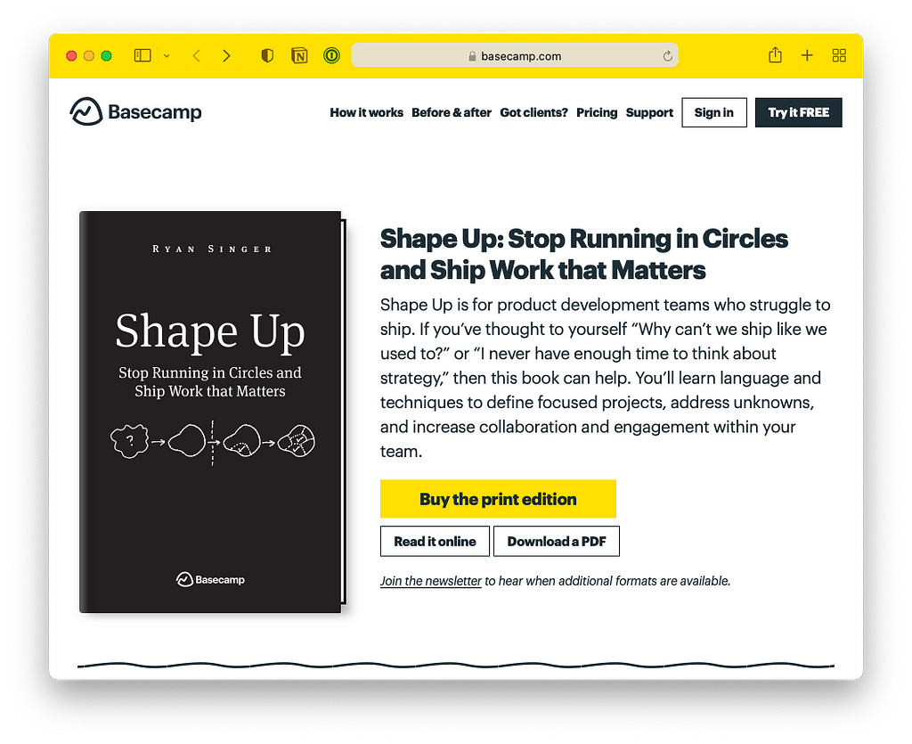 The Shape Up page uses theme color to make the Safari browser chrome yellow.
