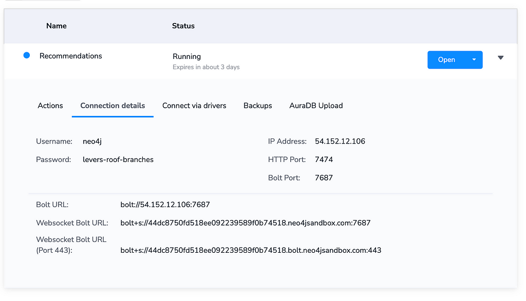 Example Neo4j Sandbox credentials