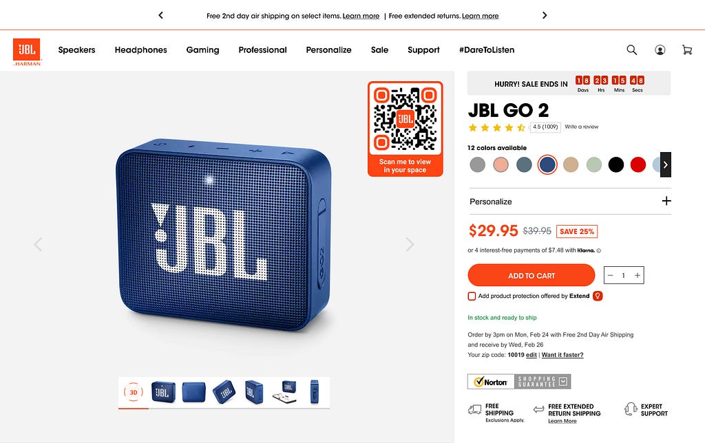 Website redesign, augmented reality, e-commerce, interactive shopping experience, Extended Reality, JBL.com, JBL