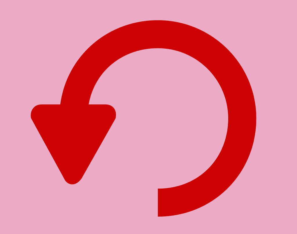 A red semi-circle with an arrow at one end, against a pink background
