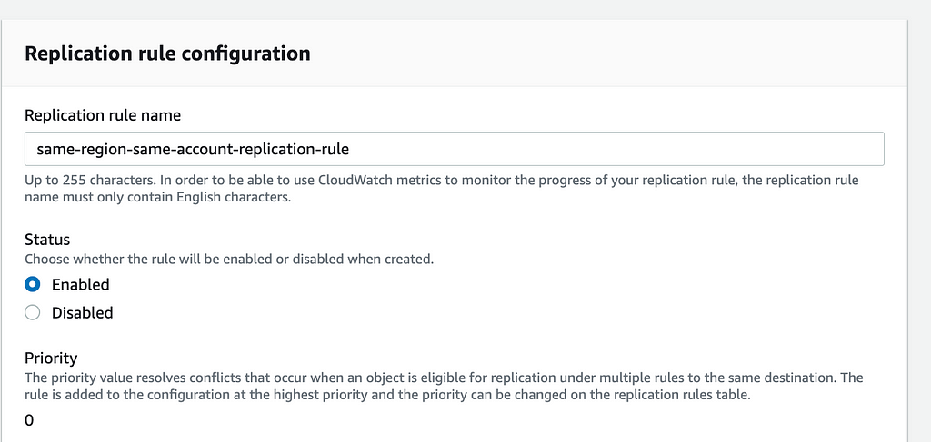 Create Replication rule — provide name and description