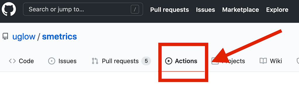 The Actions tab on your GitHub repo