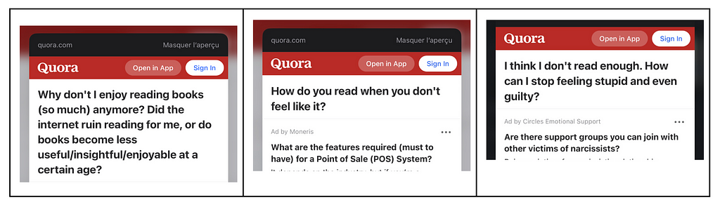 Quora entries found on the internet on questions around how to read more.
