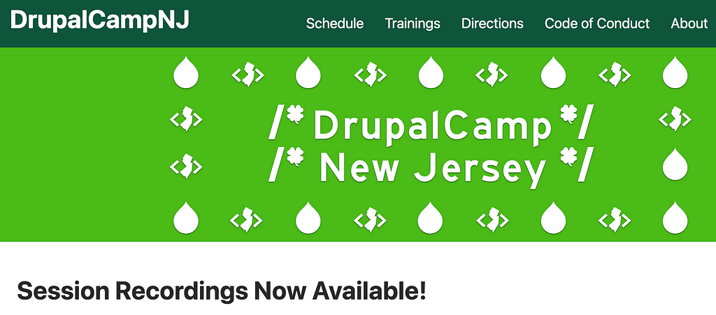 Drupalcamp New Jersey logo and homepage of their website