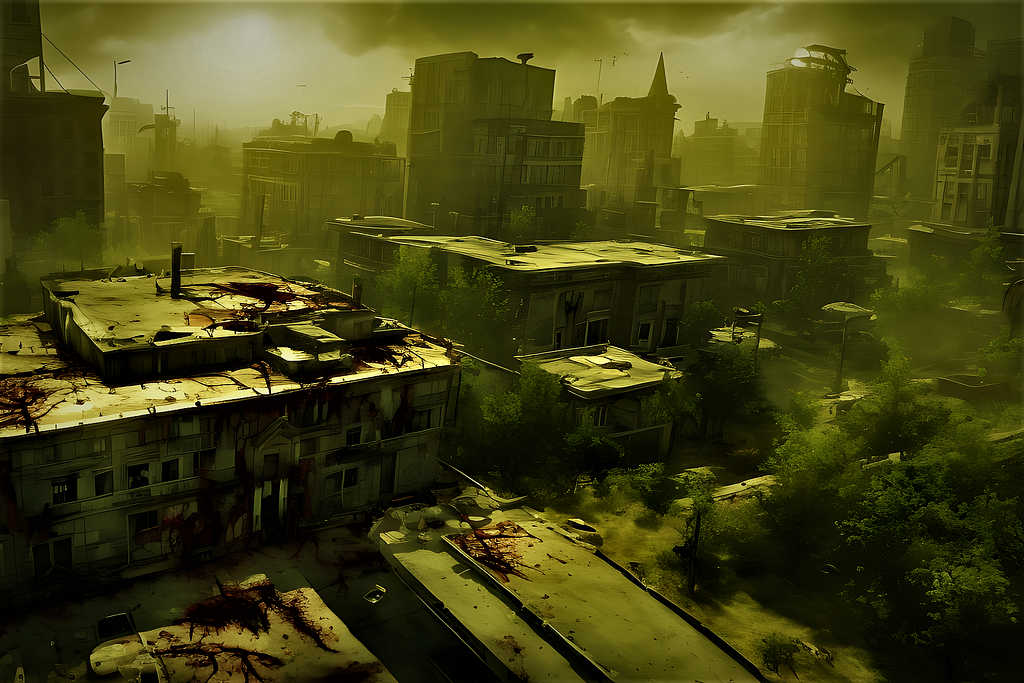 A rundown city during a zombie apocalypse