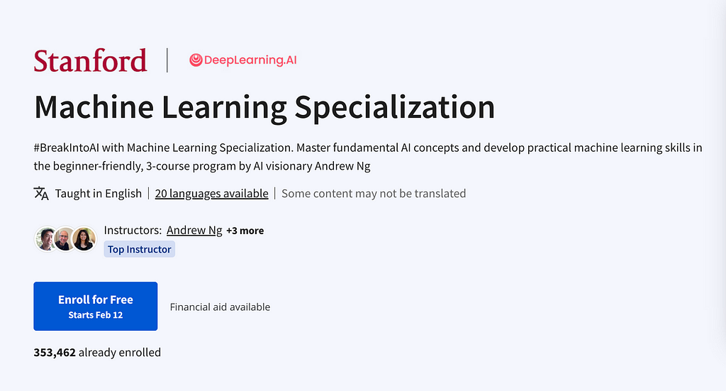Machine Learning Specialization Certification