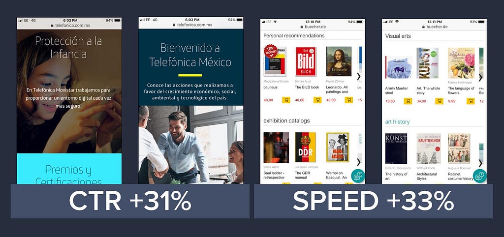 Mobile sites from Telefonica and Bucher that have sped up their sites.