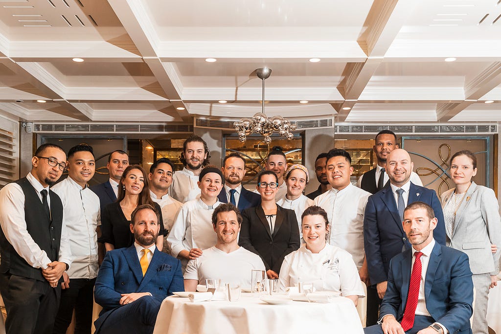 Restaurant team photograph at Michelin starred London fine dining restaurant showing hospitality support by Food Story Media.