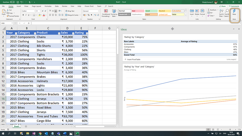 Ideas in Excel empowers you to understand your data through high-level visual summaries, trends, and patterns.