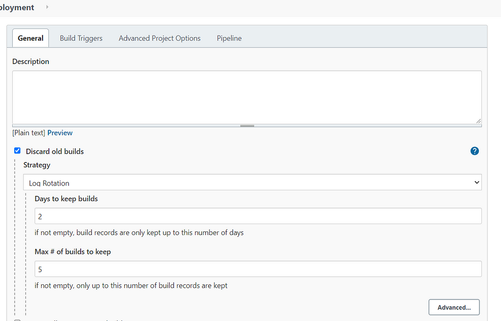 General log configurations for pipeline