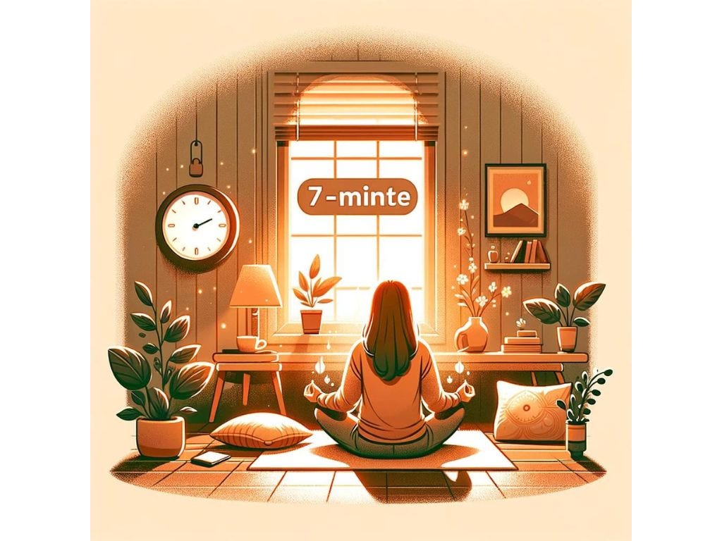 An individual practices 7-minute mindfulness meditation in a cozy home corner, symbolizing the ease of integrating meditation into a busy lifestyle.