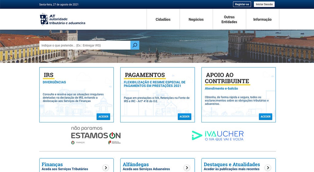 Homepage of portal Autoridade Tributária
