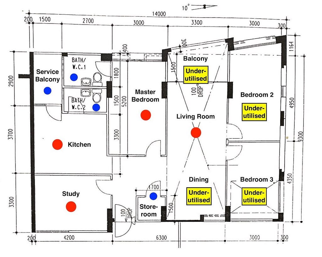 Floor plan of a 5-room HDB apartment