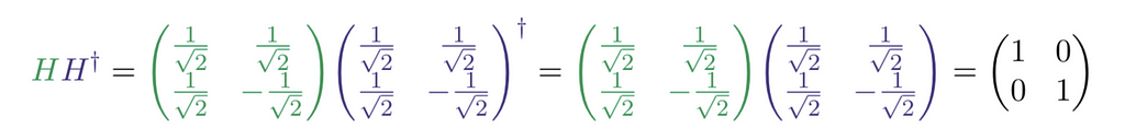 H multiplied by conjugate transpose of H is equal to I