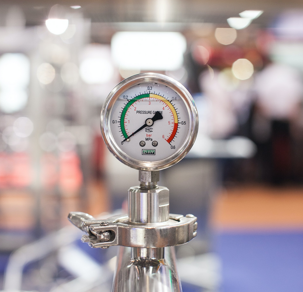 A pressure gauge of an espresso machine