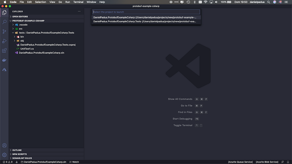 An image showing Visual Studio Code questioning which project to create the build debug assets