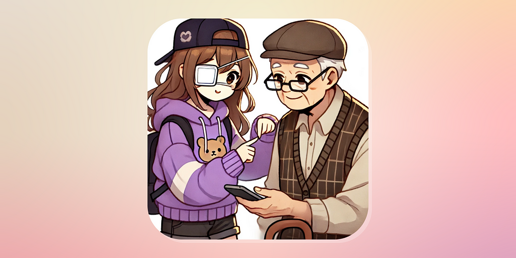 A girl is helping an elder who is using his smartphone.