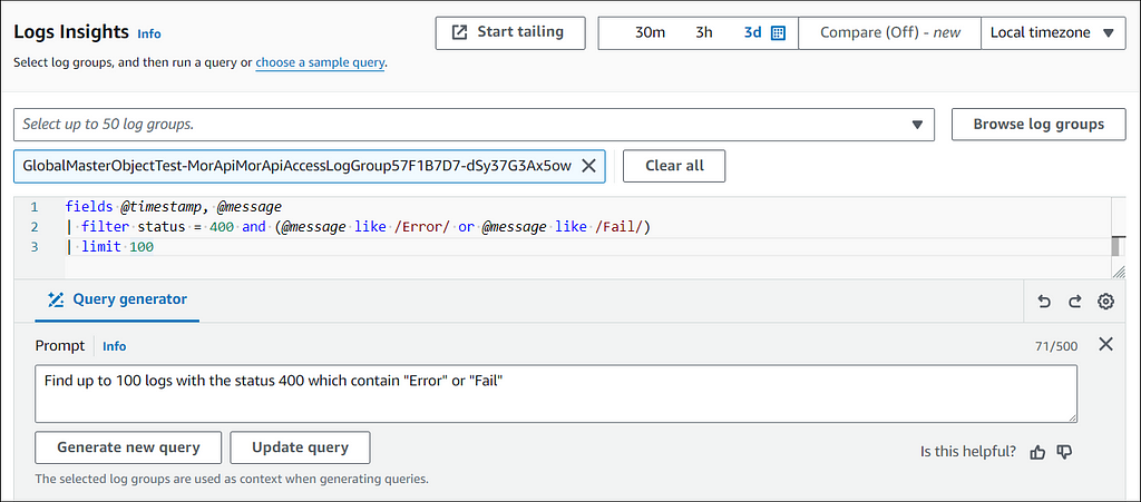 Query Generator in Logs Insights