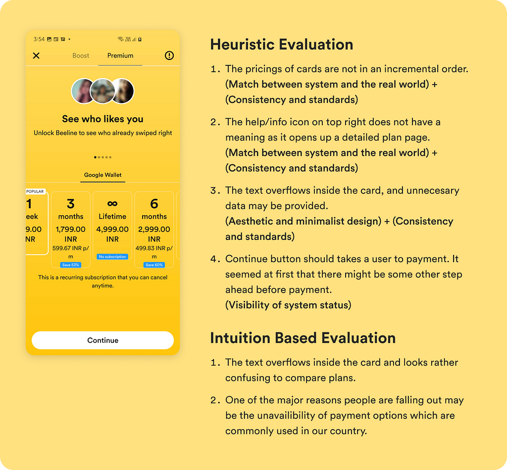 Heuristic evaluation of plans page