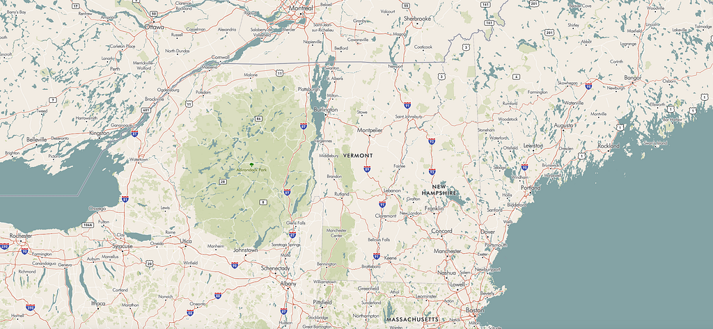 Prototype design created in Mapbox Studio, focused on Vermont and New England, influenced by vintage maps