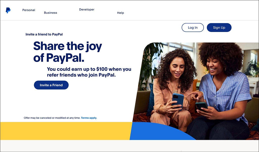 Paypal homepage with elements not aligning.