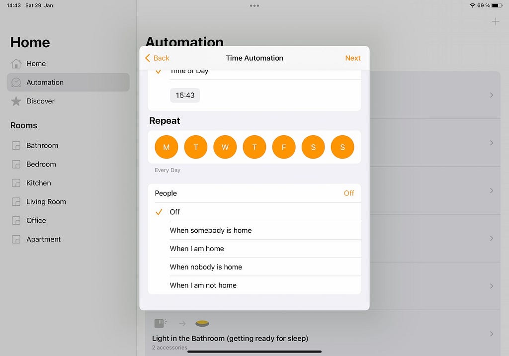 HomeKit default “People” automation options