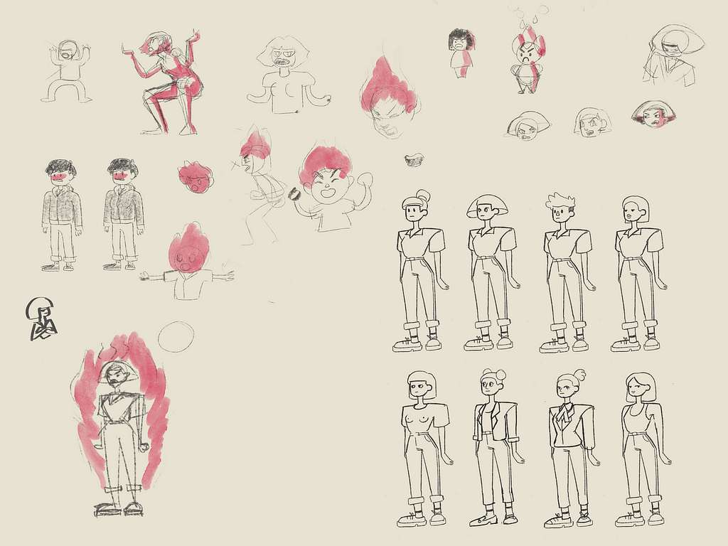 Initial player character sketches.